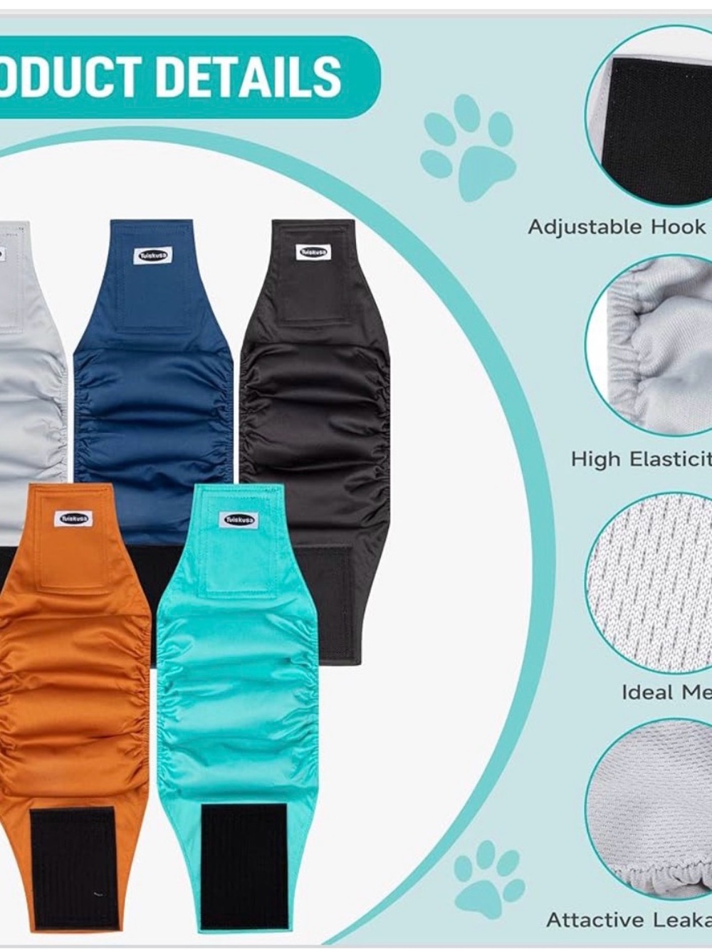 Tuiskusa Male Dog Diapers, High Absorbing Dog Belly Bands for Male Dogs, Medium - Picture 5 of 5